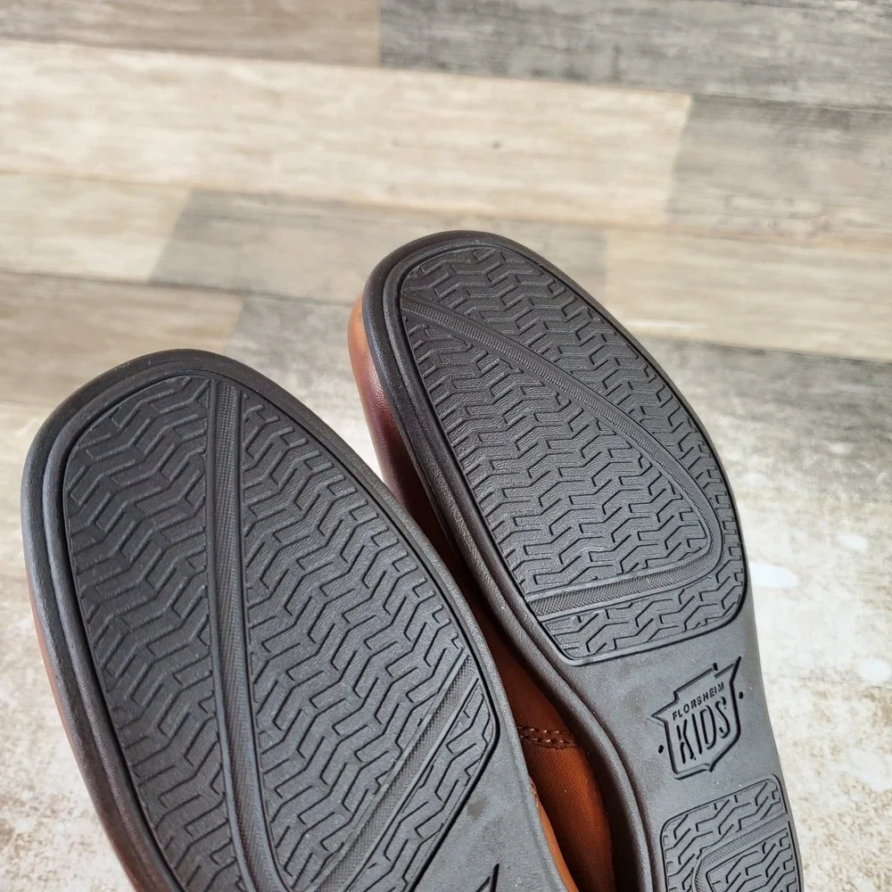 Florsheim Jasper Venetian Kids Boys Loafers Sz 12.5 W Saddle Tan Leather Moc Toe